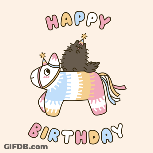 Pink Dinosaur In Party Hat With Happy Birthday Sign GIF
