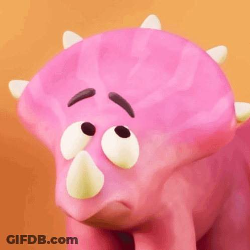 Pink Dinosaur With White Horns Sad Close Up GIF