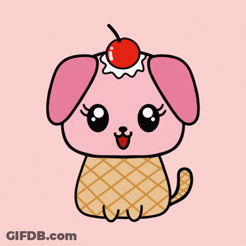 Pink Dog With Ice Cream Cone And Cherry GIF