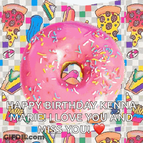 Pink Donut With Sprinkles Happy Birthday Kenna Marie GIF