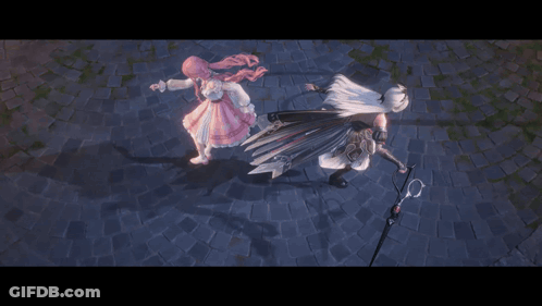 Pink Dress Girl Beside Black And White Dress Girl GIF