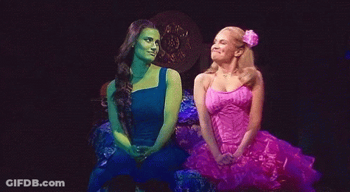 Pink Dress Woman Next To Blue Dress Woman GIF