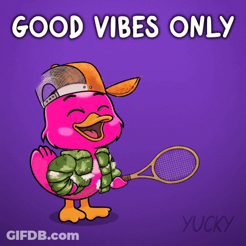 Pink Duck Holding Tennis Racquet Good Vibes Only GIF