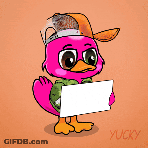 Pink Duck Holding Yucky Sign GIF