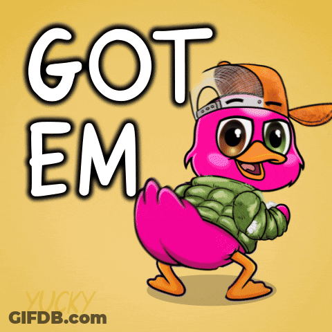 Pink Duck In Green Jacket And Hat Saying Got Em GIF