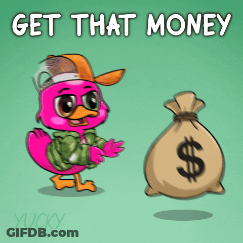 Pink Duck Standing Next To Bag Of Money Saying Get That Money GIF