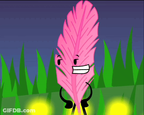 Pink Feather Cartoon With Face And Arms GIF