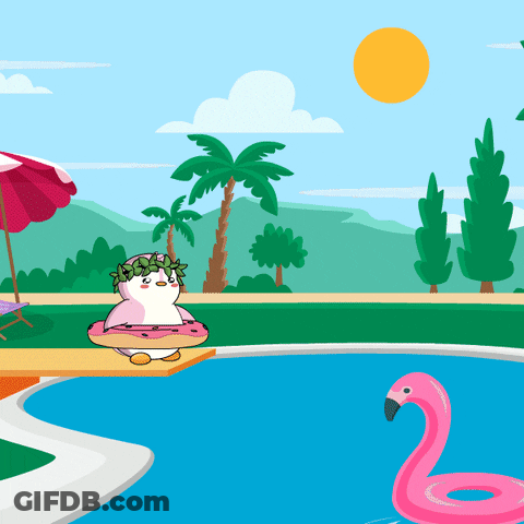 Pink Flamingo And Penguin With Lei GIF