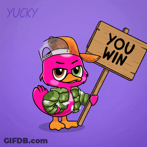 Pink Flamingo Holding You Win Sign GIF