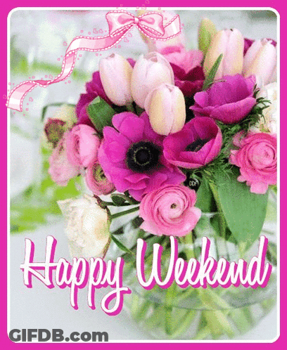 Pink Flower Bouquet Happy Weekend GIF