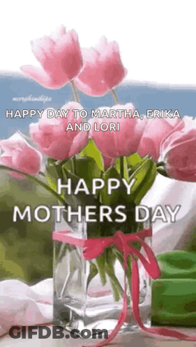 Pink Flower Vase Happy Mothers Day GIF