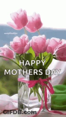 Pink Flower Vase Happy Mothers Day GIF