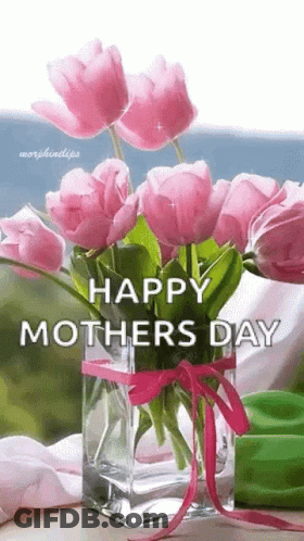 Pink Flower Vase Happy Mothers Day GIF