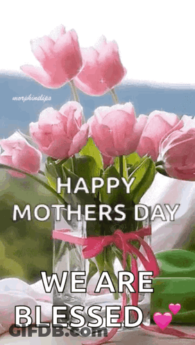 Pink Flower Vase Happy Mothers Day GIF
