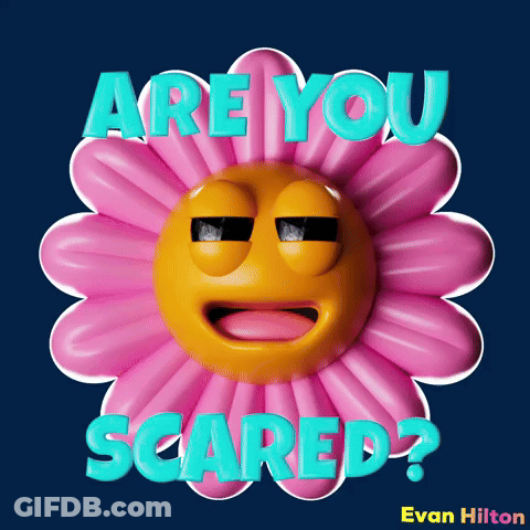 Pink Flower With Face Saying Are You Scared GIF