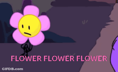 Pink Flower With Yellow Face Saying Flower Flower Flower GIF