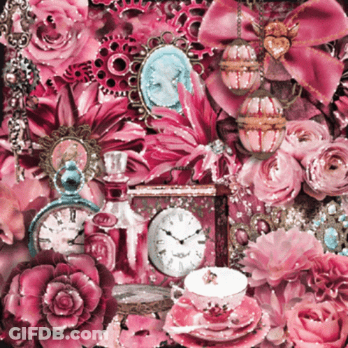 Pink Flowers And Clock Saying A.M GIF