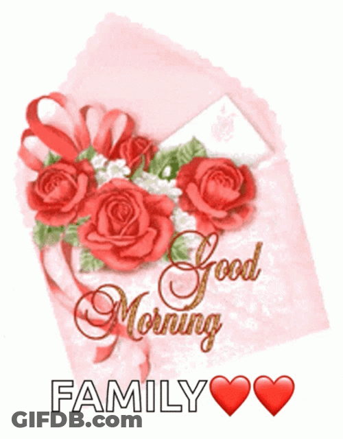 Pink Flowers Envelope Good Morning Family GIF
