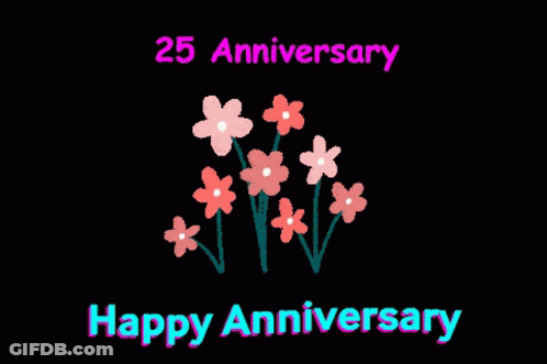 Pink Flowers On Black Background Happy Anniversary GIF