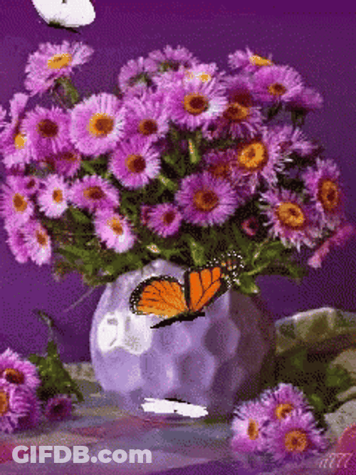 Pink Flowers With Butterflies GIF