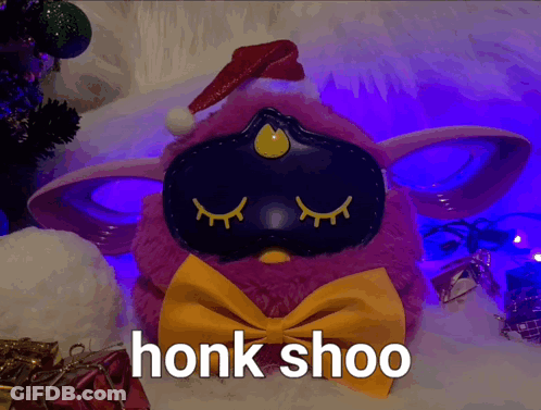 Pink Furby Saying Honk Shoo GIF