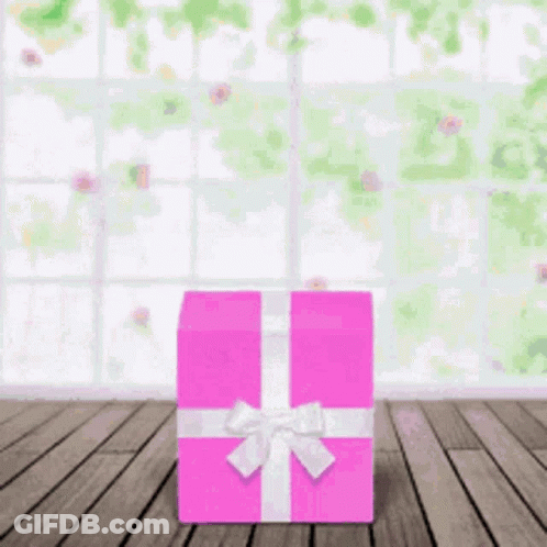 Pink Gift Box On Wooden Floor In Front Of Window GIF