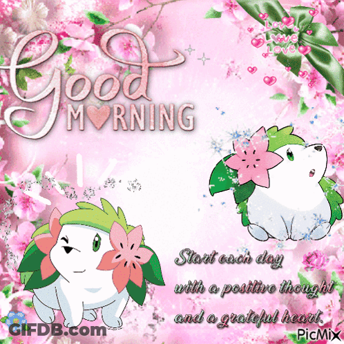 Pink Greeting Card Saying Good Morning Start Each Day With A Positive Thought GIF