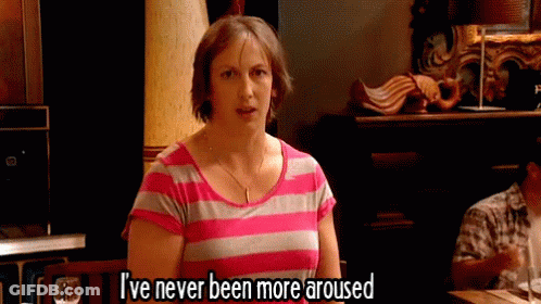 Pink Grey Striped Woman Never Been More Aroused GIF