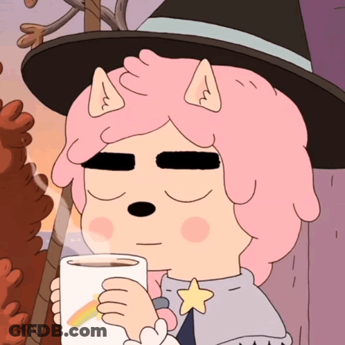 Pink Hair Cartoon Character Holding Cup GIF