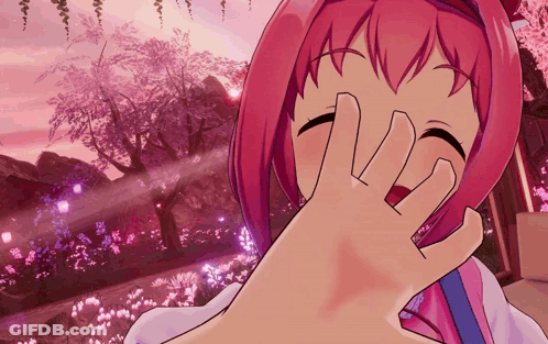 Pink Hair Cartoon Girl Covering Face GIF