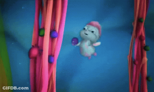 Pink Hair Cartoon Hanging From Rope GIF