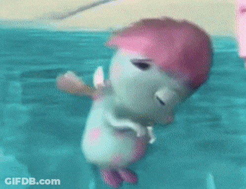 Pink Hair Cartoon Swimming GIF