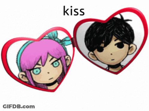 Pink Hair Girl Black Hair Boy Heart Shaped Mirror GIF