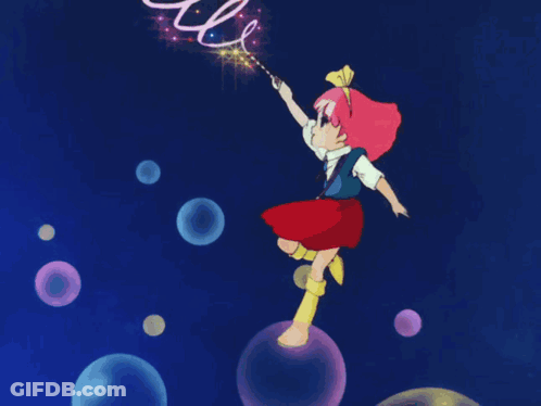 Pink Hair Girl Blowing Bubbles With Wand GIF