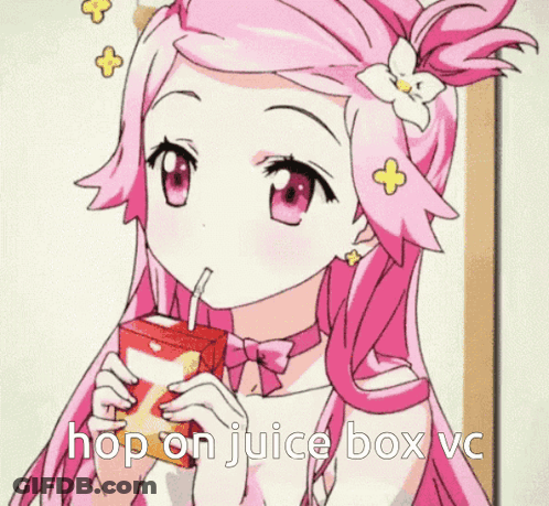 Pink Hair Girl Drinking Juice Box Hop On Juice Box VC GIF