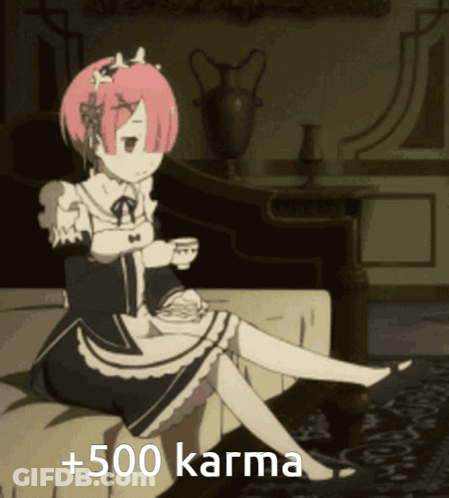 Pink Hair Girl Sitting On Couch Holding Coffee +500 Karma GIF