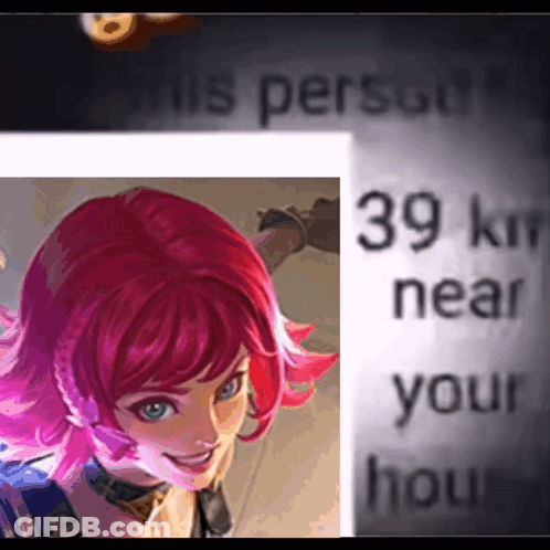 Pink Hair Girl Smiling Next To 39 Km Near Your Hour Sign GIF