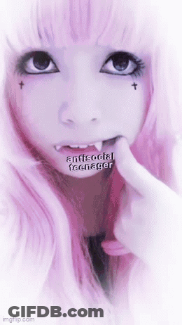 Pink Hair Girl Vampire Teeth Funny Face GIF