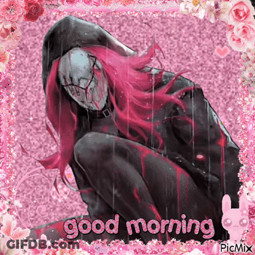 Pink Hair Girl With Pink Frame Good Morning GIF