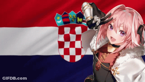 Pink Hair Girl With Purple Eyes And Croatian Flag GIF