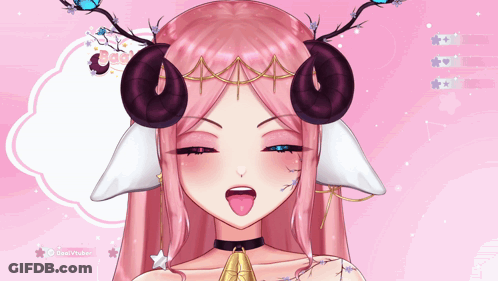 Pink Hair Girl With Purple Horns Funny Face GIF
