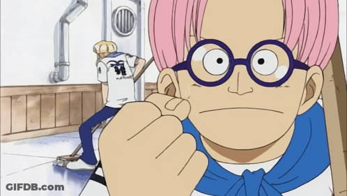 Pink Hair Glasses Cartoon In Pirate Shirt GIF
