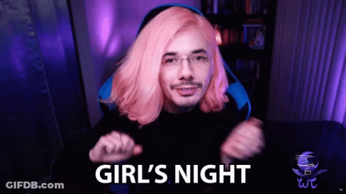 Pink Hair Man In Chair Saying Girl's Night GIF