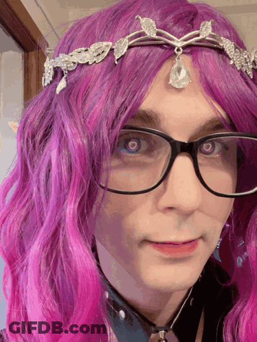 Pink Hair Man With Glasses And Tiara GIF