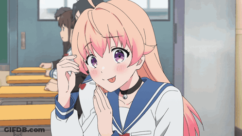 Pink Hair Purple Eyes Girl Making Funny Face GIF