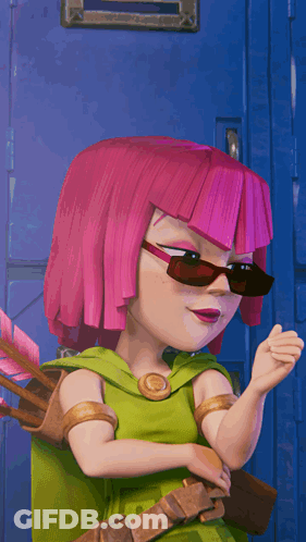 Pink Hair Sunglasses Cartoon Character Blue Door GIF