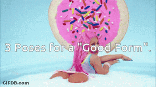 Pink Hair Woman Lying In Milk With Donut 3 Poses GIF