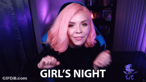 Pink Hair Woman Says Girl's Night Sitting In Chair GIF