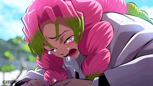 Pink Haired Anime Character Crying Tears GIF