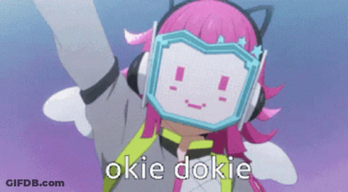 Pink Haired Anime Girl Headphones Mask Okie Dokie GIF
